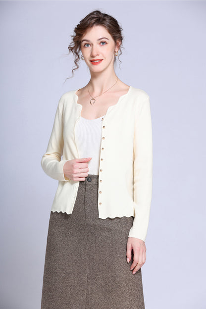 Gemma Scalloped Neckline Long Sleeve Cardigan