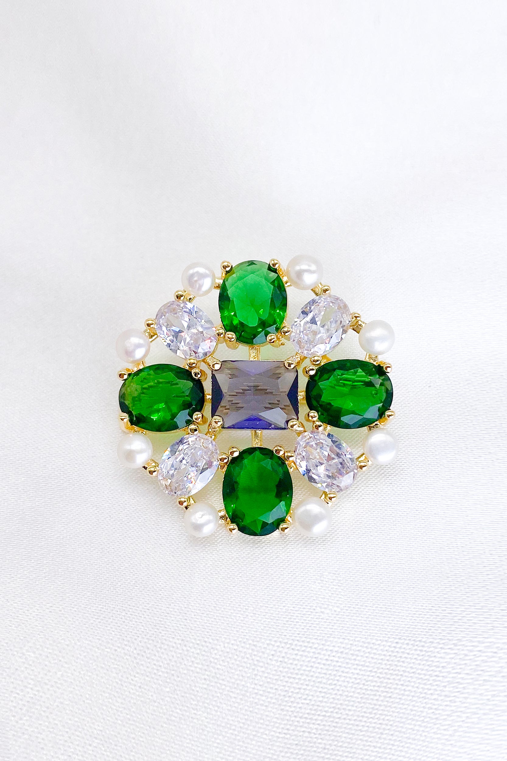 Giezyl Multi-Color Gemstones Pearl Brooch