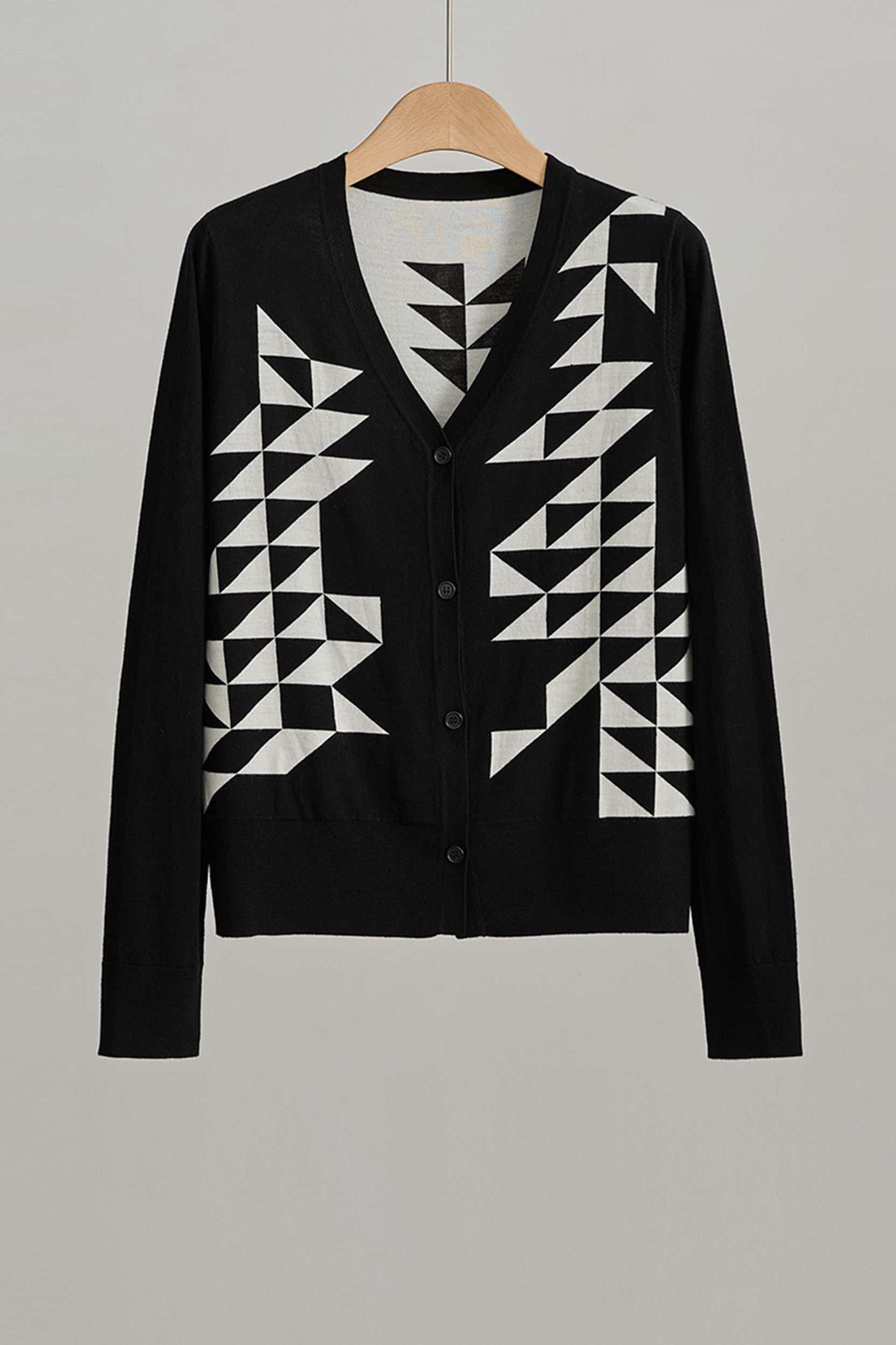 Holly V-neck Geometrical Merino Wool Cardigan