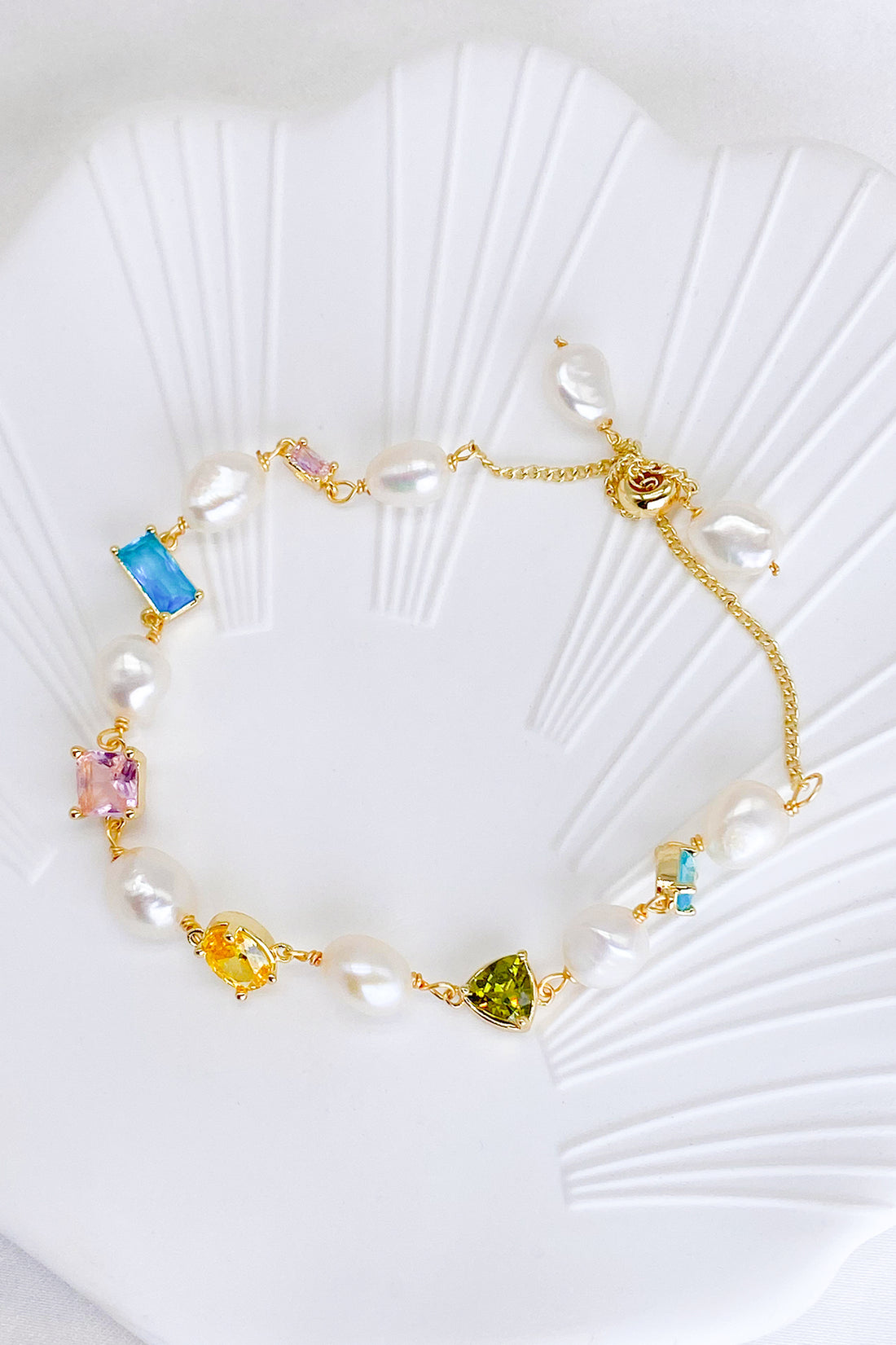 Isadora 18K Gold-Filled Multi-Color Gemstones Pearl Bracelet