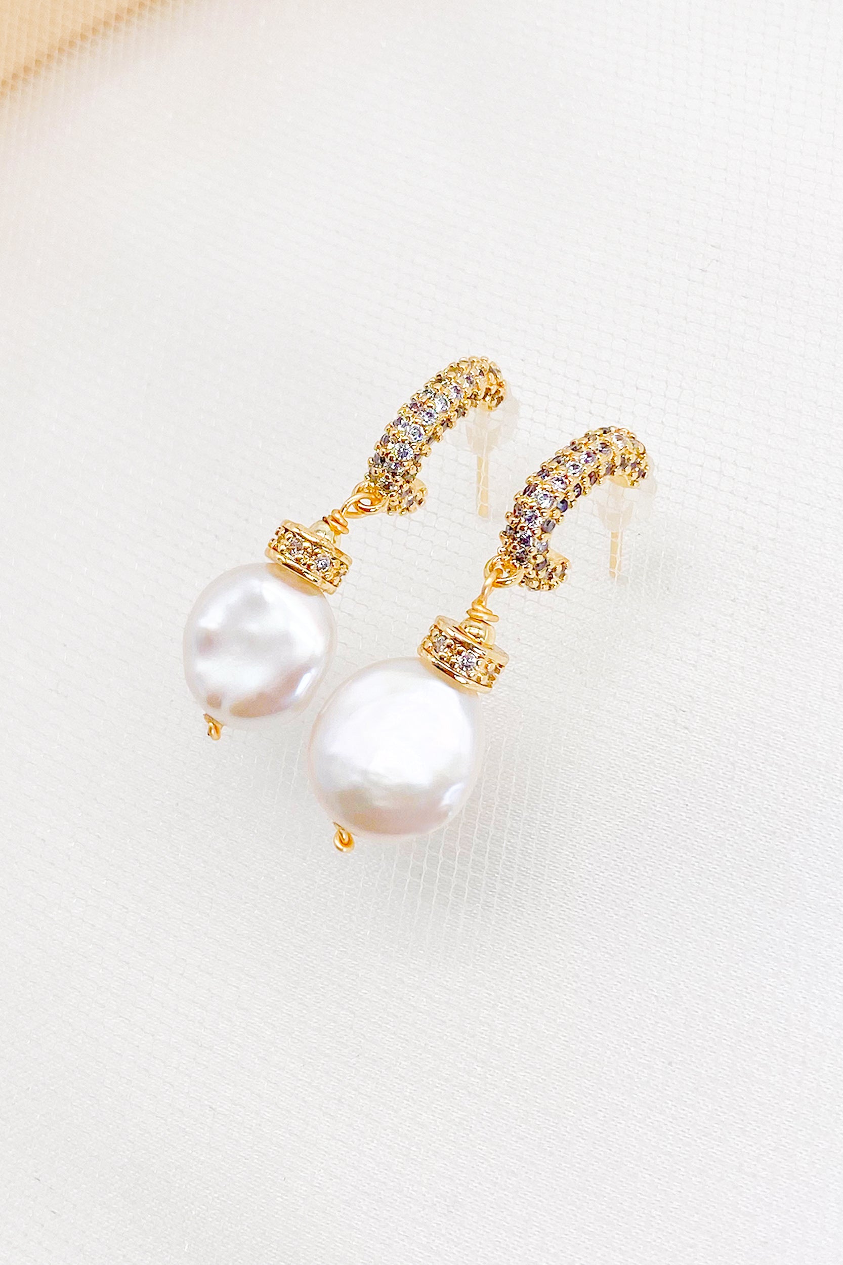 Ivy Pave Rhinestone Pearl Drop Earrings