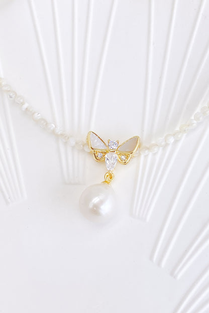 Janelle Butterfly Pearl Drop Necklace