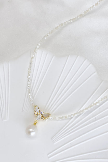 Janelle Butterfly Pearl Drop Necklace