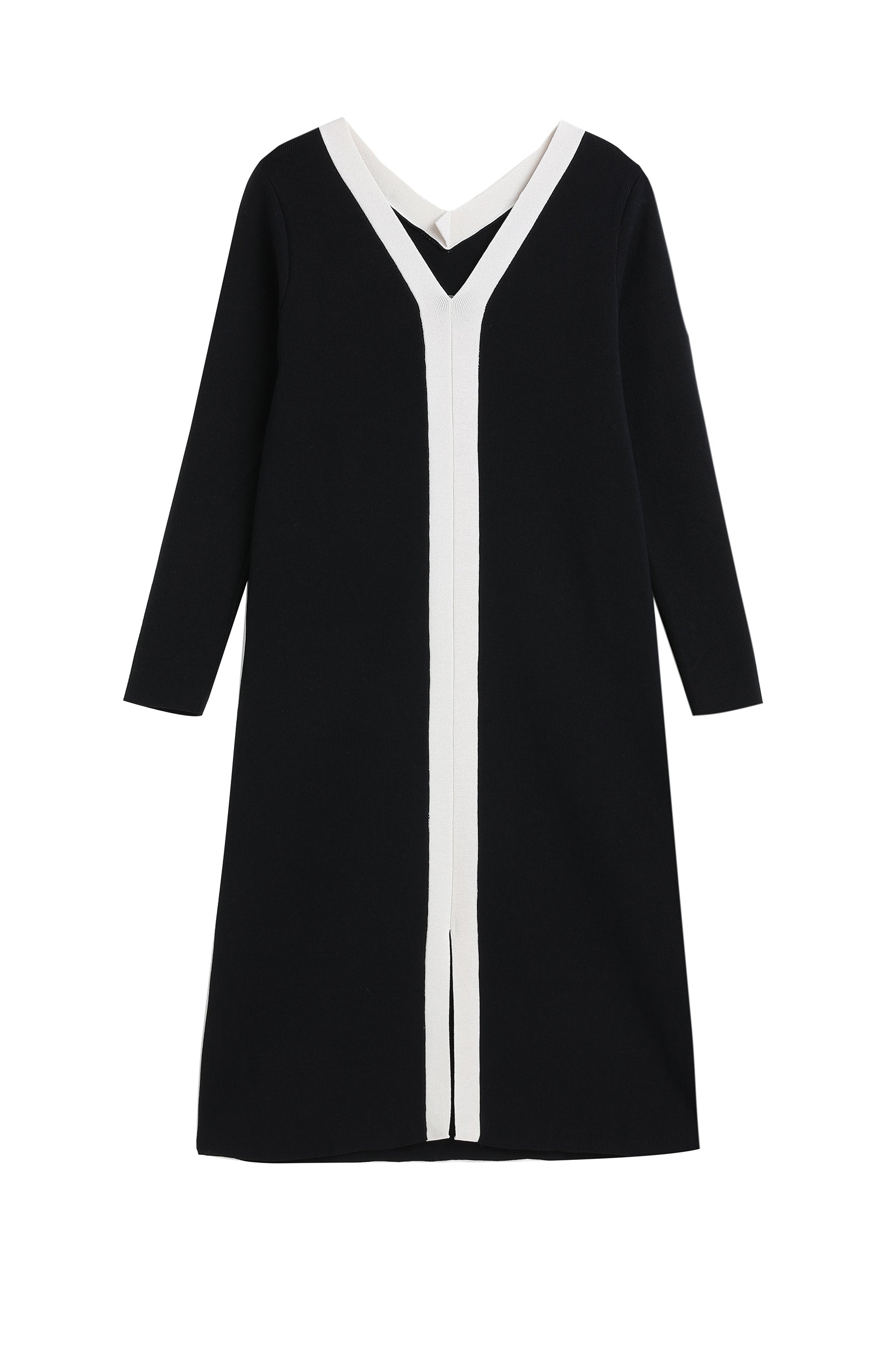 Kylie Contrast Trim V-neck Long Sleeve Dress