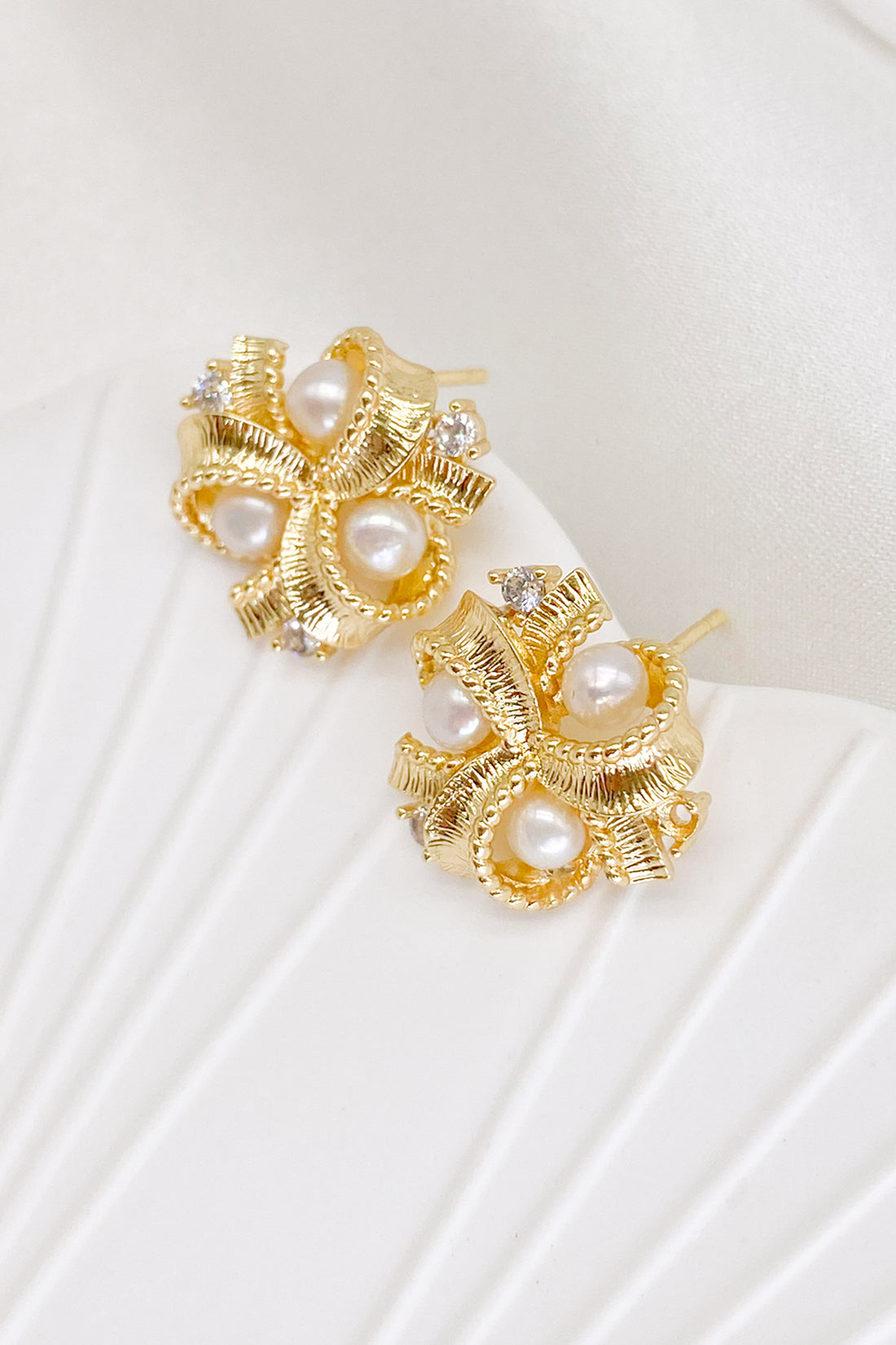 Lathika Gold Pearl Knot Stud Earrings