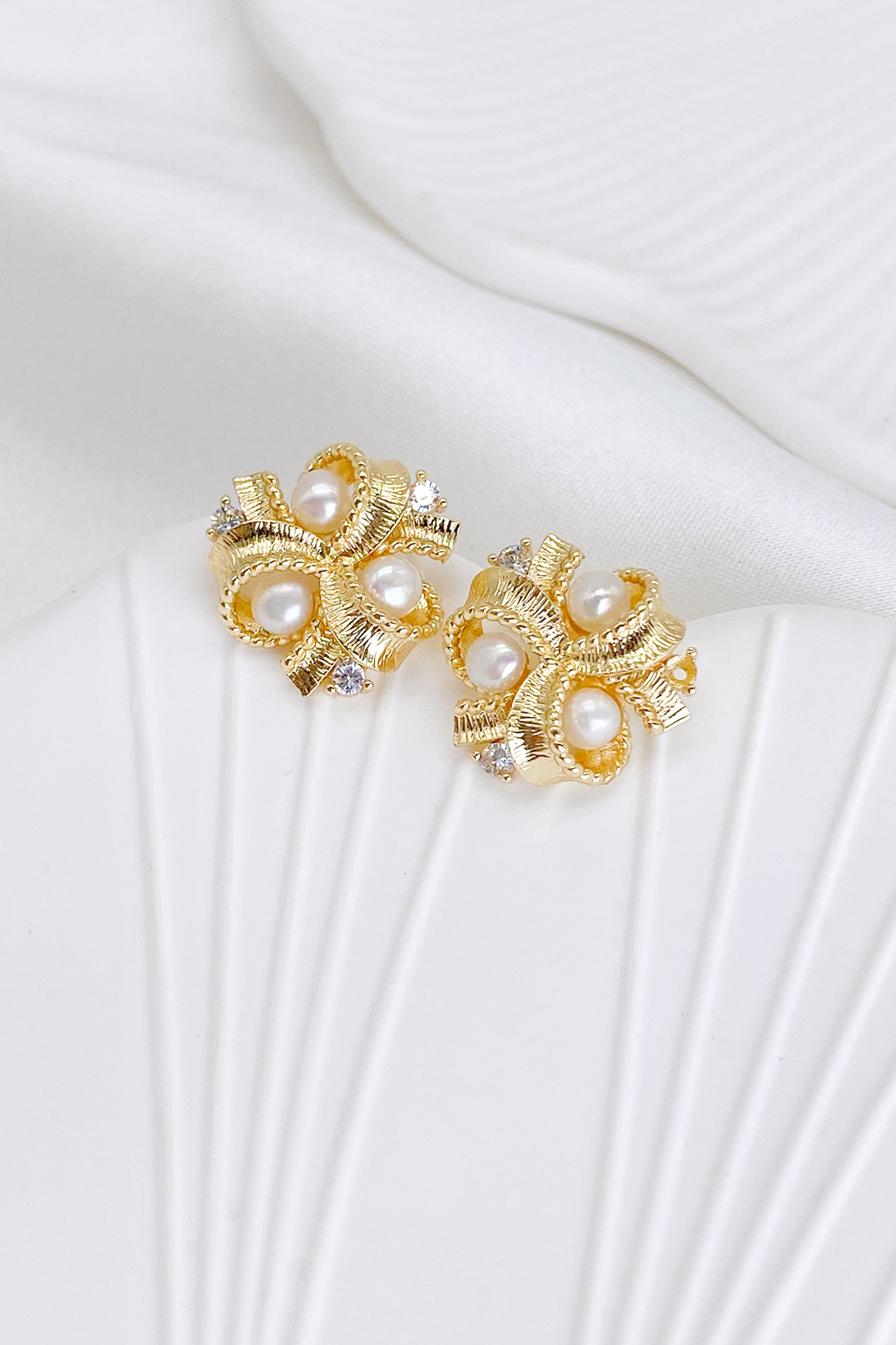 Lathika Gold Pearl Knot Stud Earrings