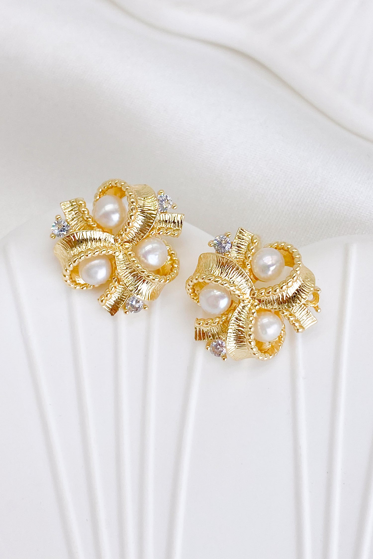 Lathika Gold Pearl Knot Stud Earrings