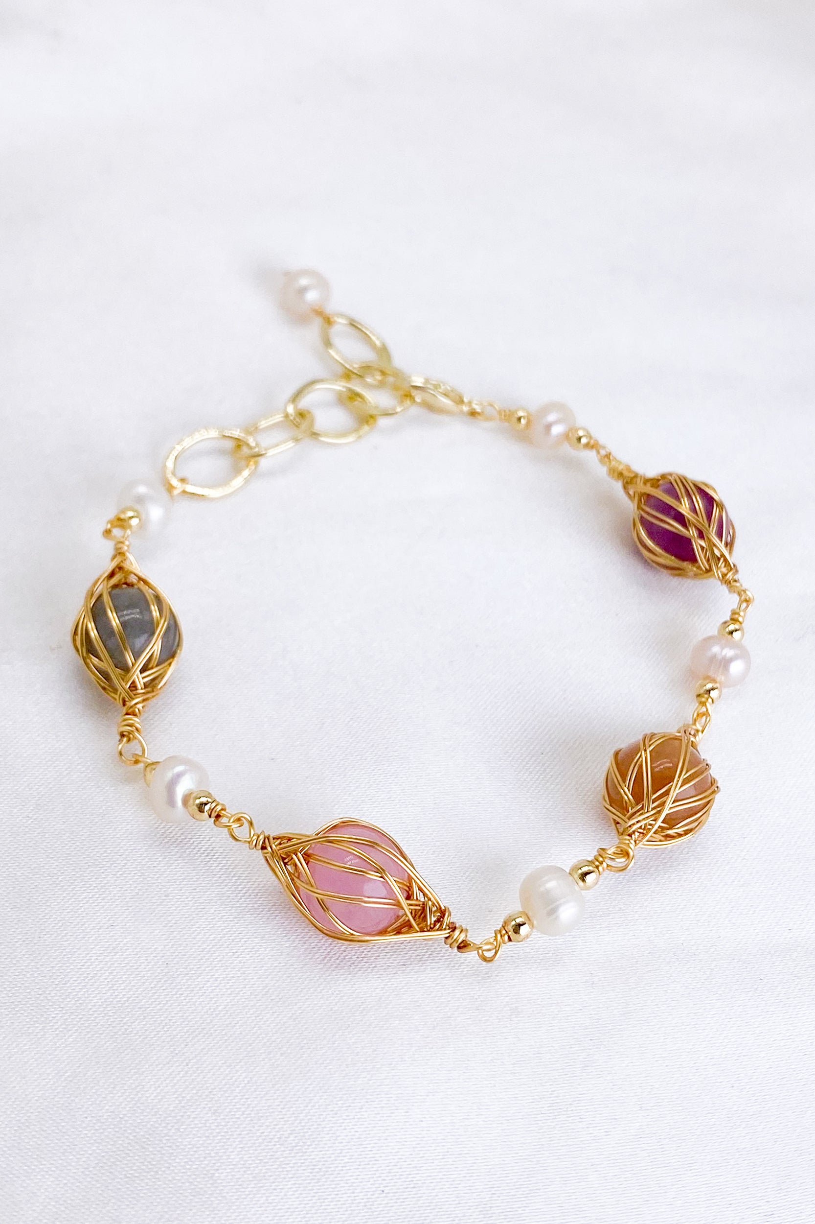 Malina Multi-Color Stones Pearl Bracelet