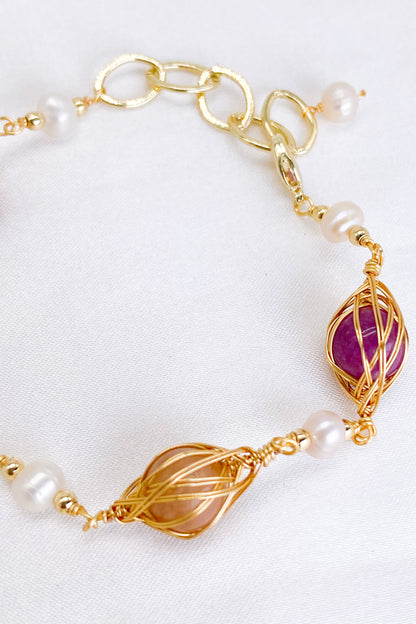 Malina Multi-Color Stones Pearl Bracelet
