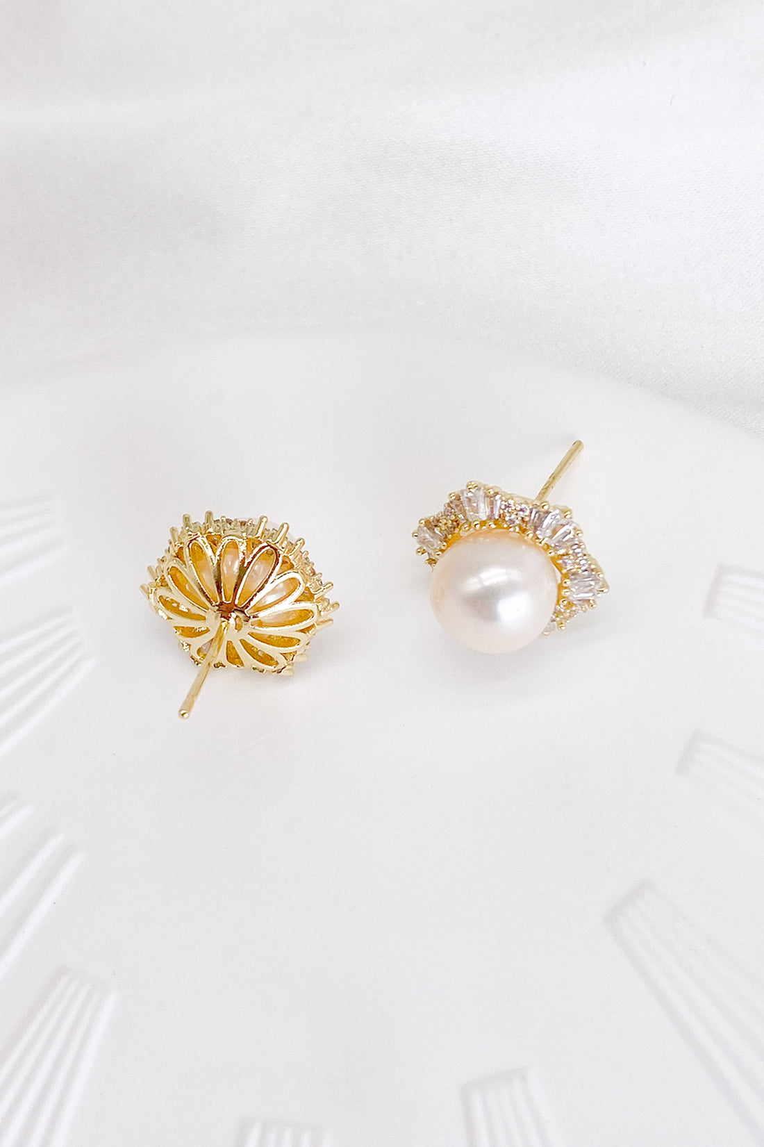 Margot Cubic Zirconia Baguette Pearl Hexagon Stud Earrings