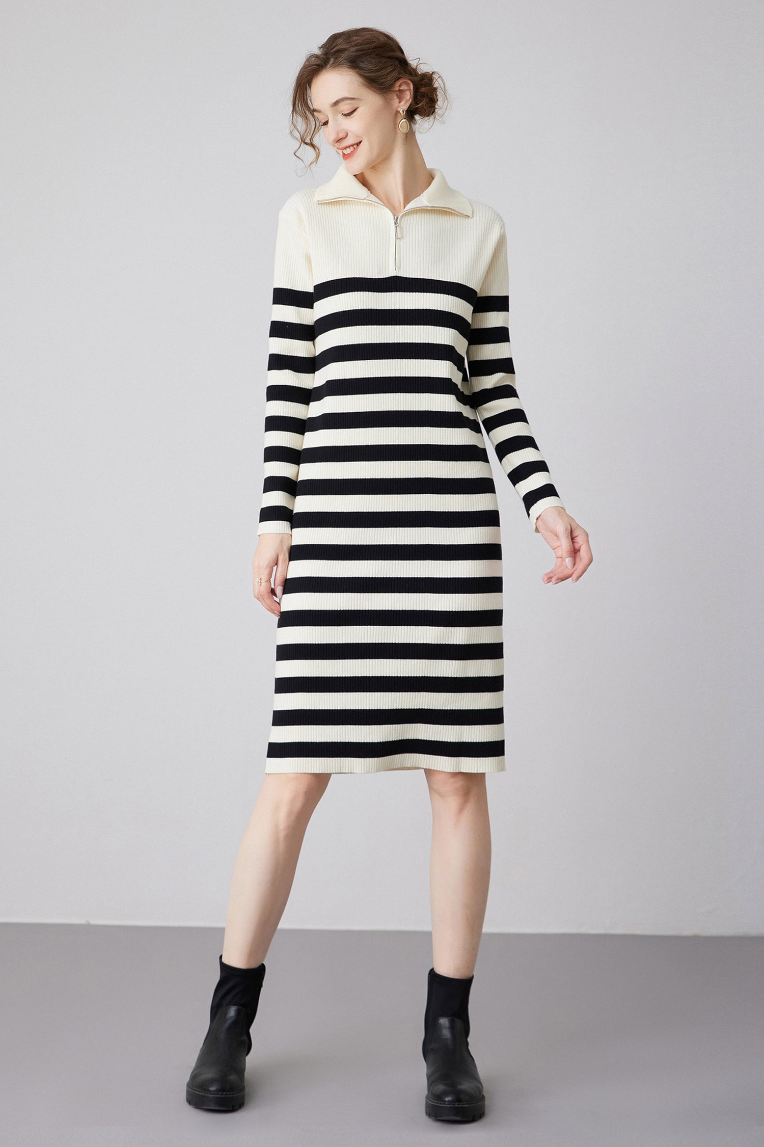 SKYE | Micaela Quarter Zip Striped Knit Sweater Dress | Quiet Luxury Capsule Wardrobe SKYE | Micaela Quarter Zip Striped Knit Sweater Dress | Quiet Luxury Capsule Wardrobe