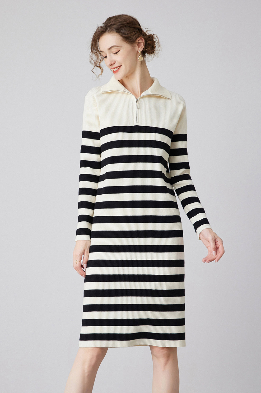 SKYEMicaelaQuarterZipStripedKnitSweaterDressWhitezoom