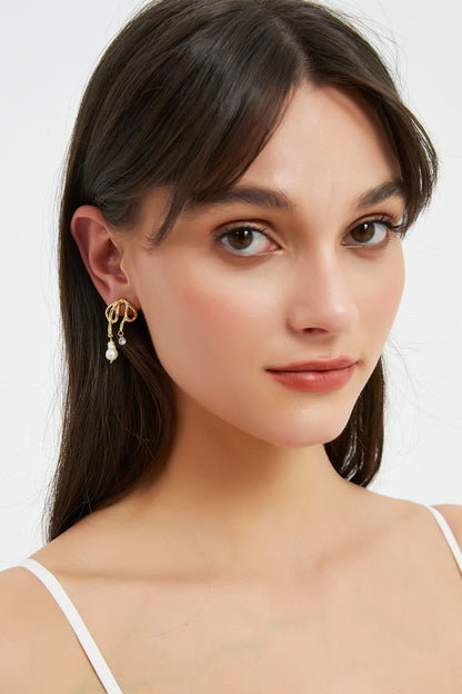 Naimh Gold Bow Freshwater Pearl Earrings