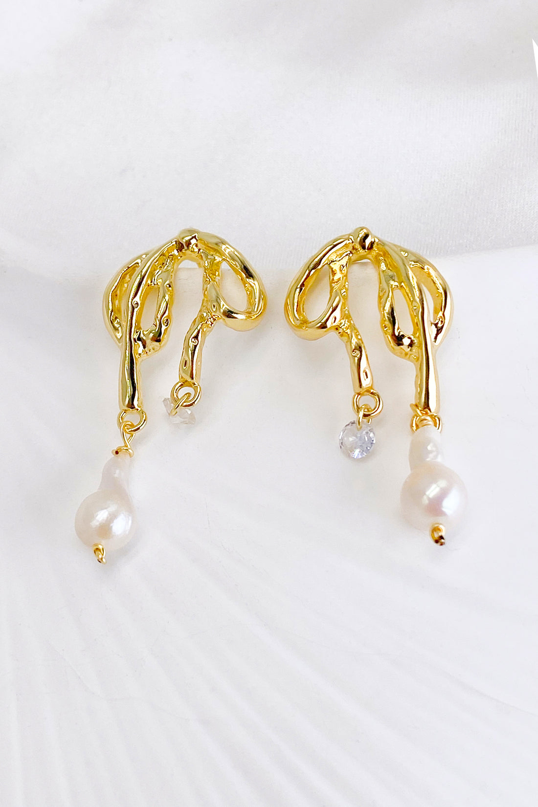 Naimh Freshwater Pearl Gold Bow Earrings