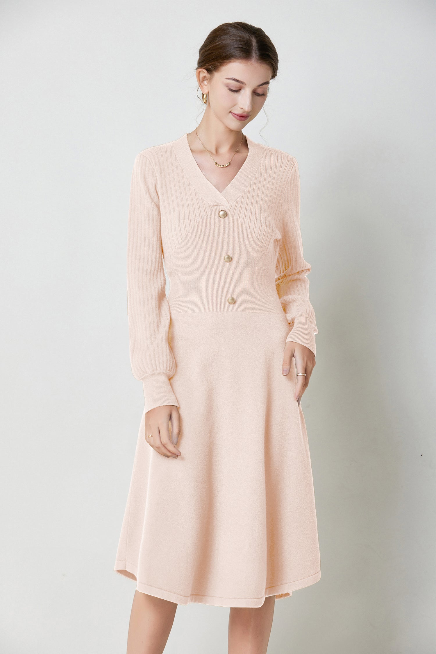    SKYENicolaV-neckPuffSleeveStretchKnitMidiDress_0015s_0014_Pink