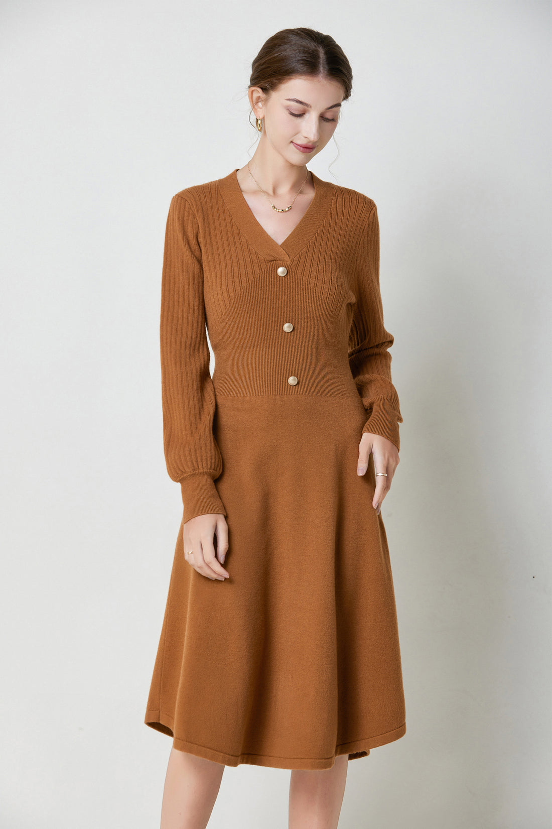 SKYENicolaV-neckPuffSleeveStretchKnitMidiDress_0015s_0016_Brown