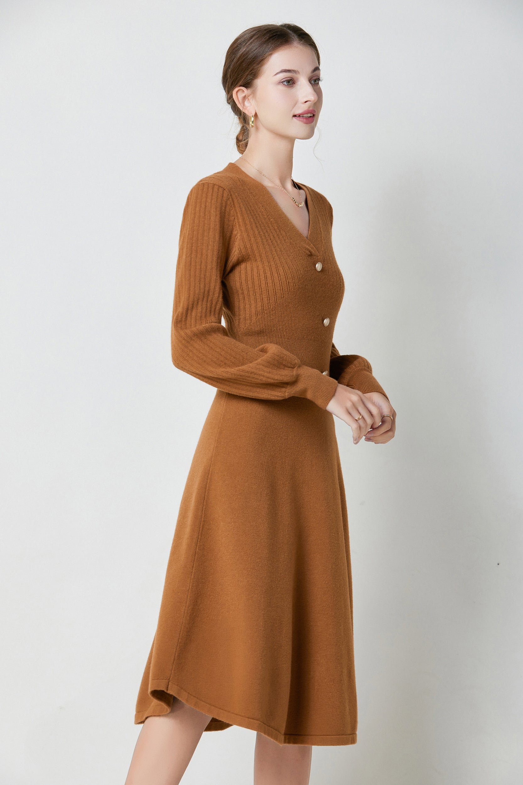 SKYENicolaV-neckPuffSleeveStretchKnitMidiDress_0015s_0019_Brown