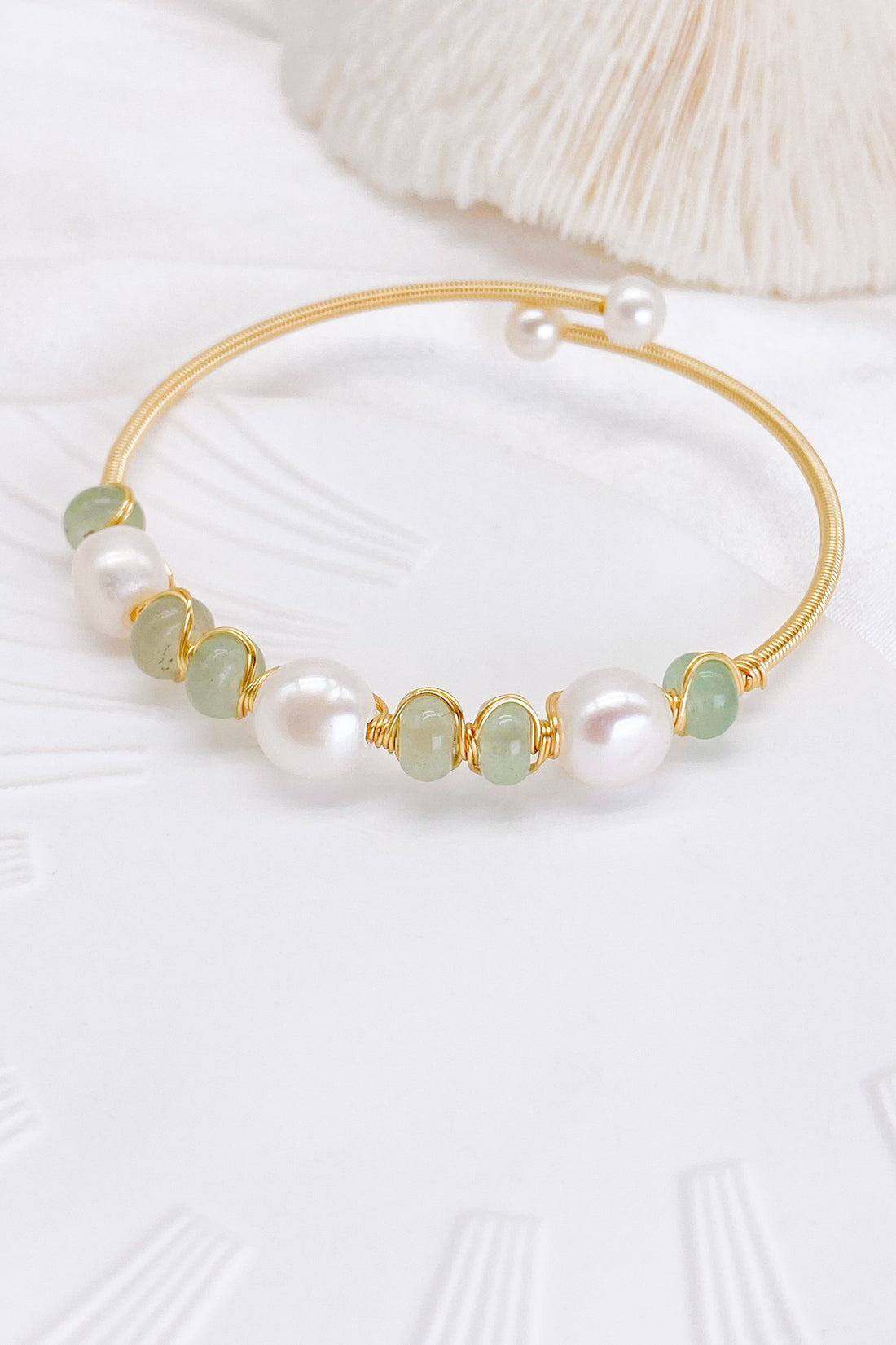 Nyla Natural Jade Freshwater Pearls Gold Bracelet