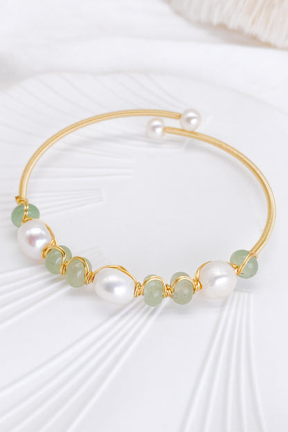 Nyla Natural Jade Freshwater Pearls Gold Bracelet