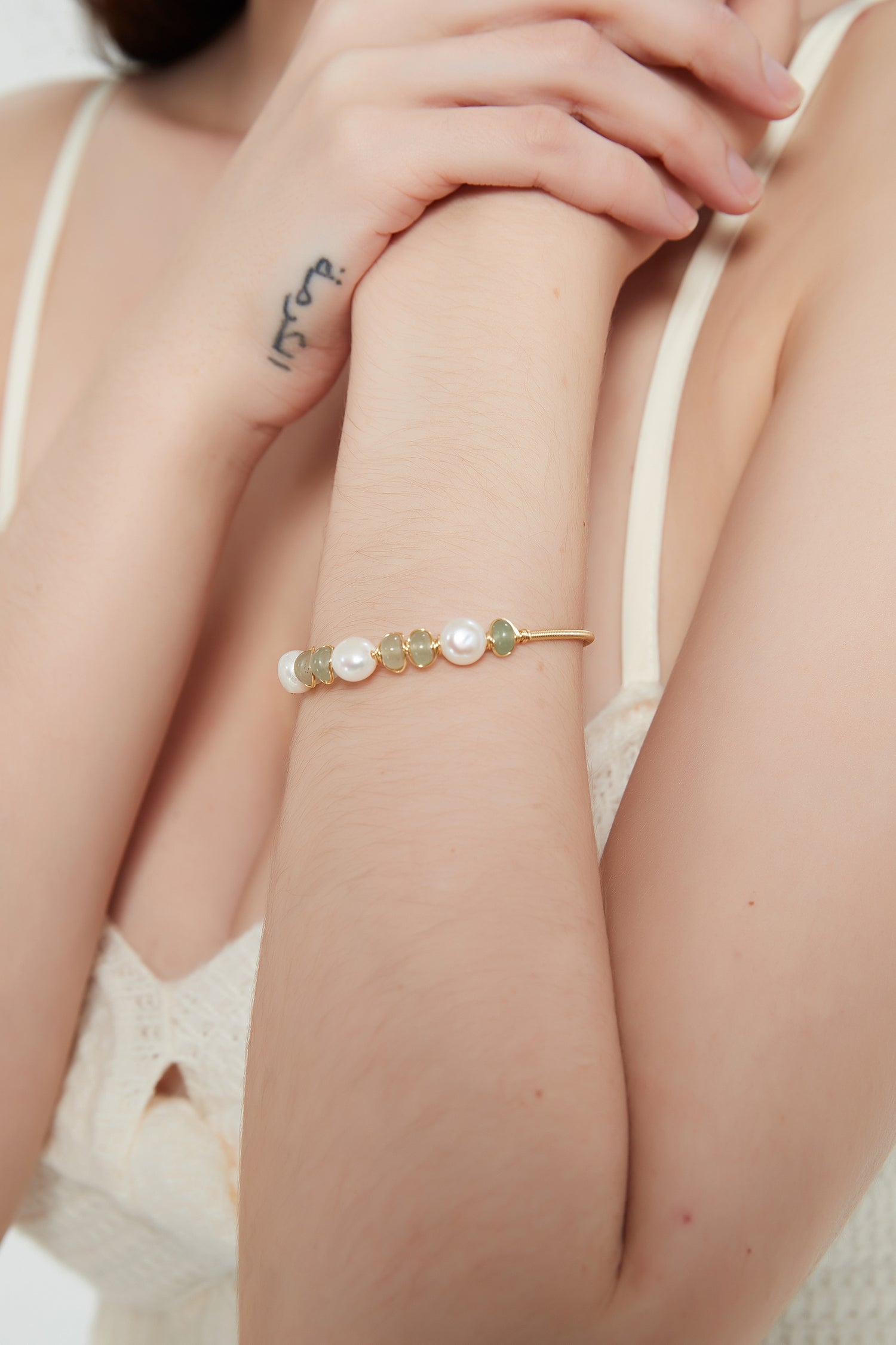 Nyla Natural Jade Freshwater Pearls Gold Bracelet