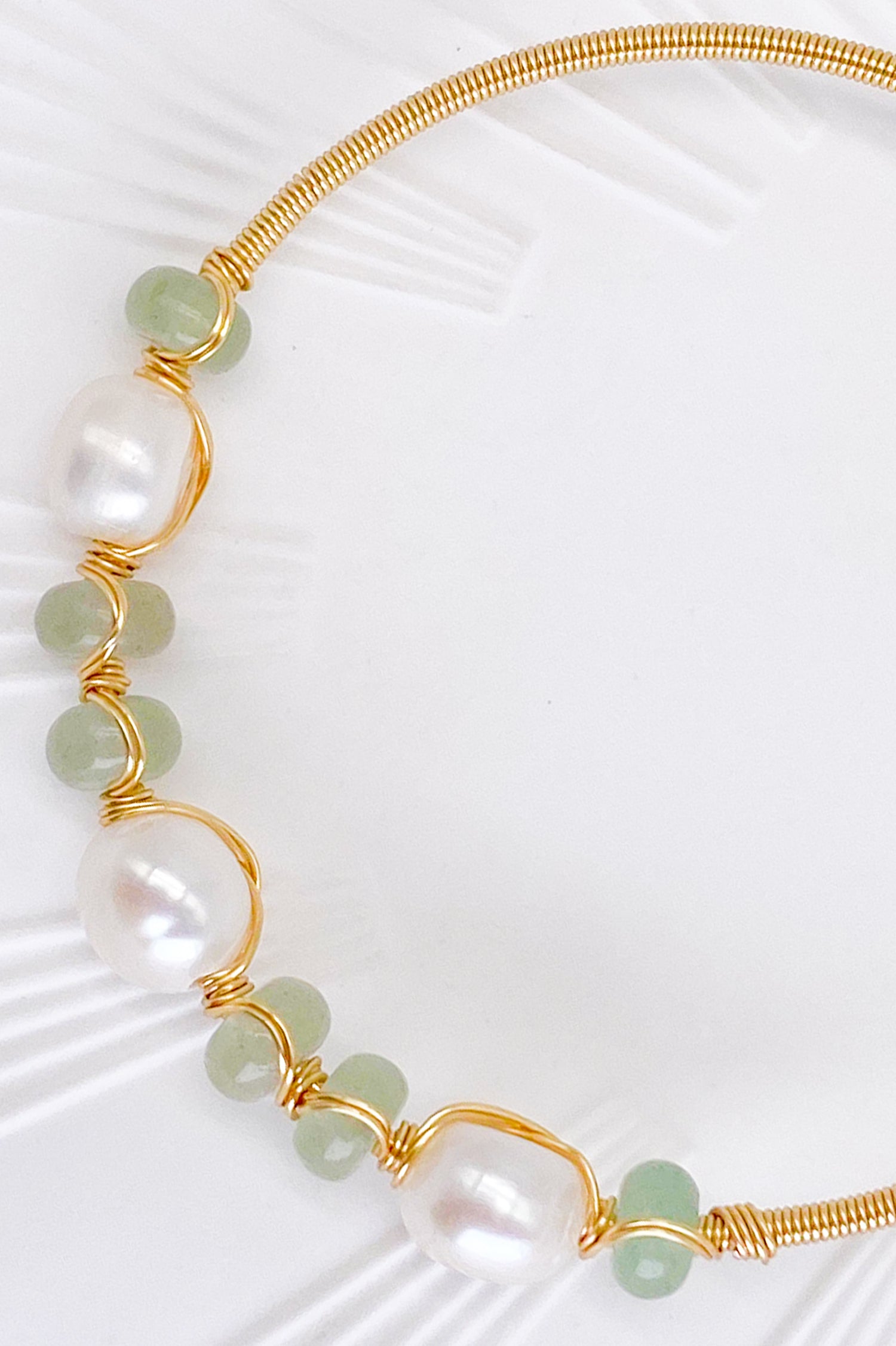 Nyla Natural Jade Freshwater Pearls Gold Bracelet