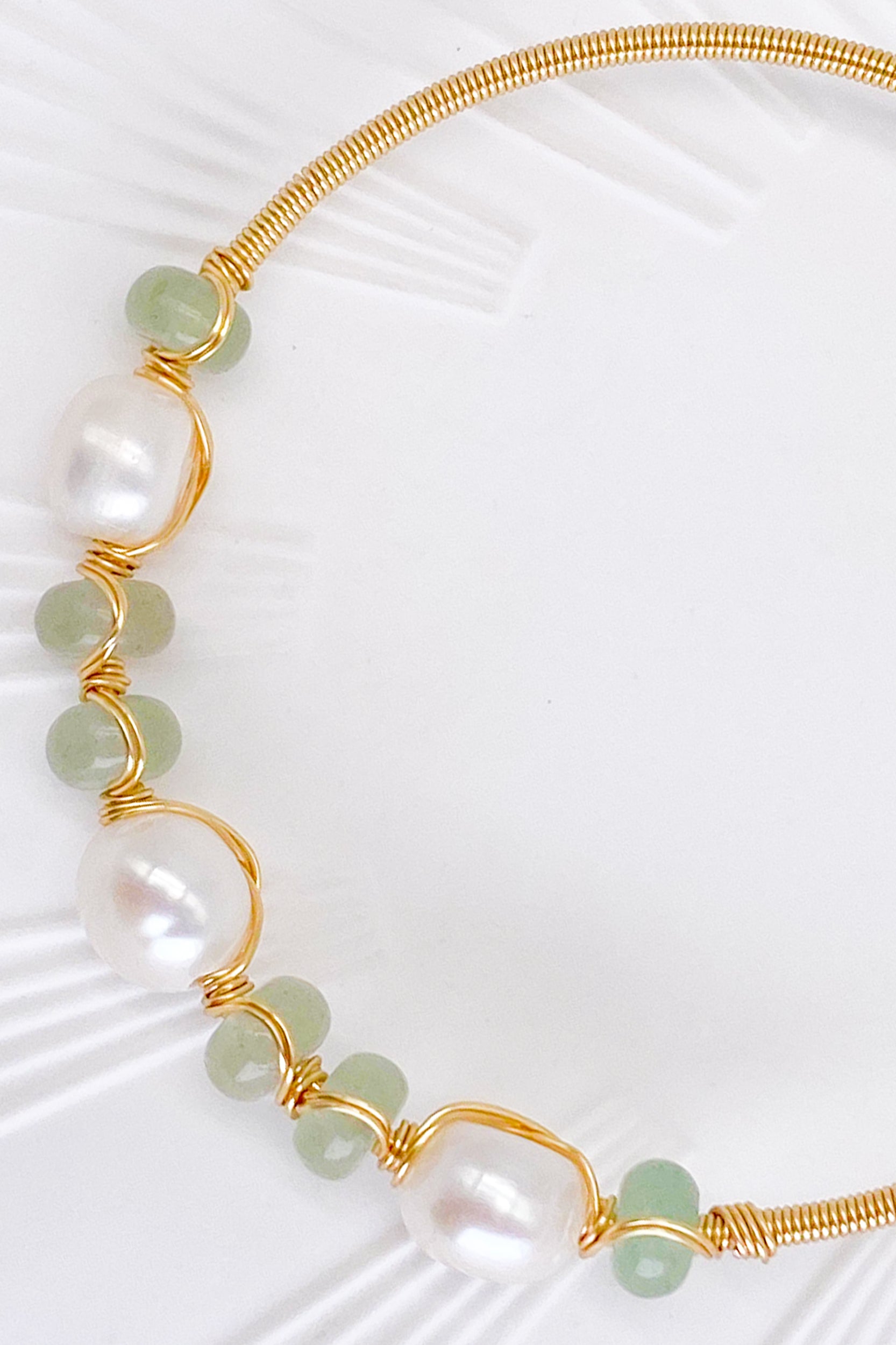 Nyla Natural Jade Freshwater Pearls Gold Bracelet