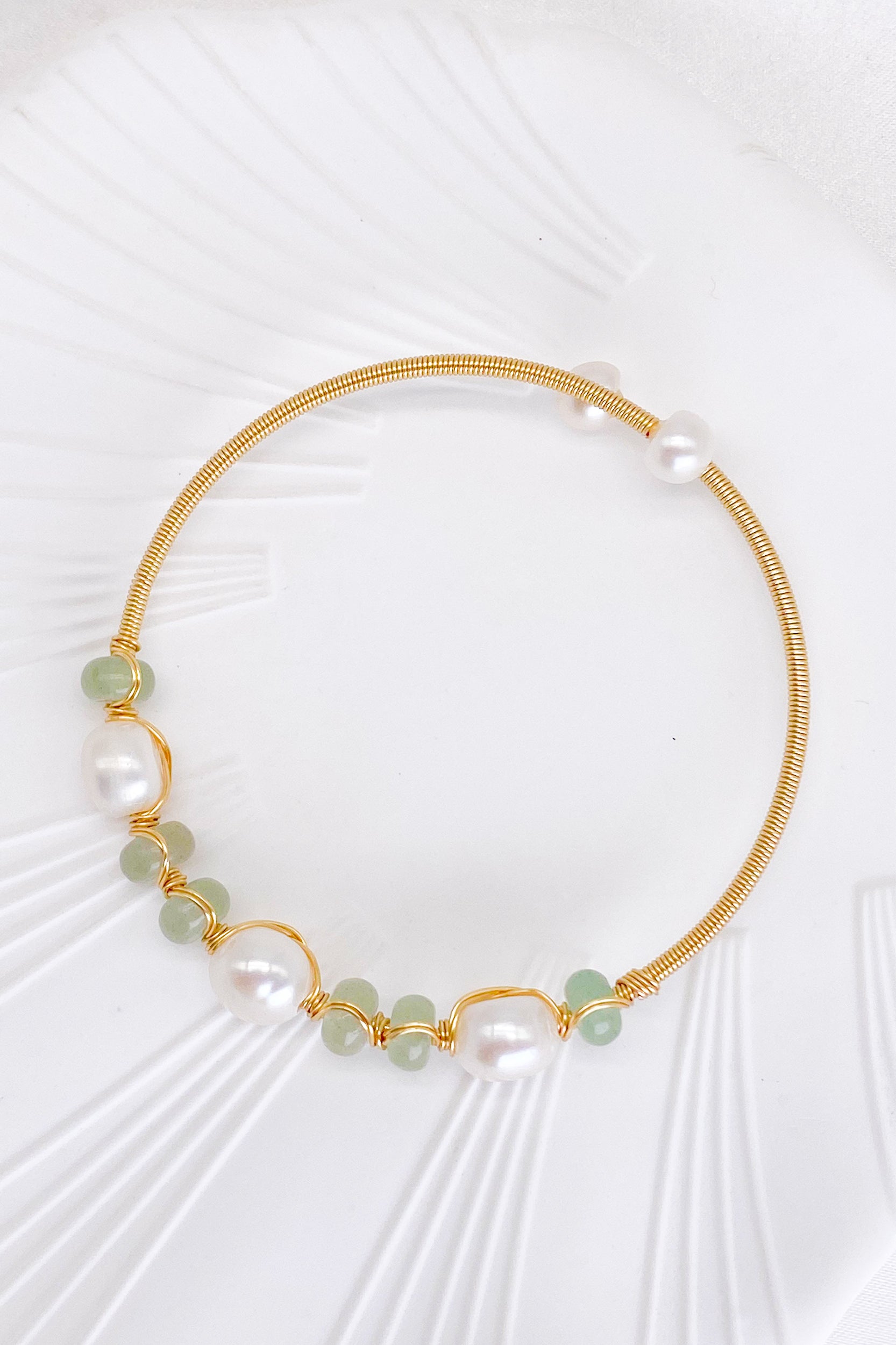 Nyla Natural Jade Freshwater Pearls Gold Bracelet