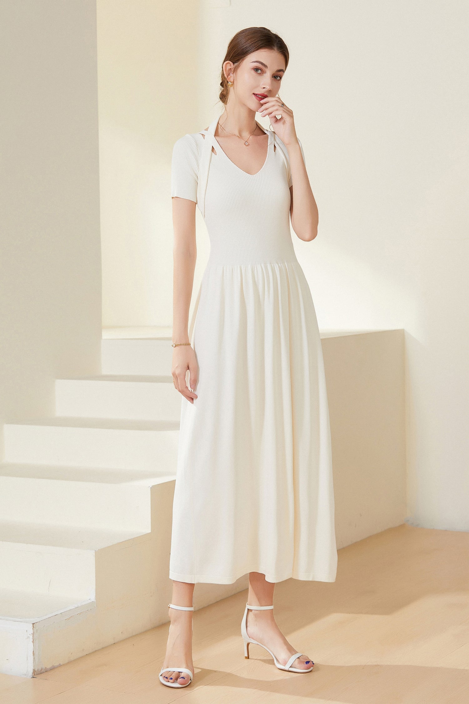 SKYE | Phoebe Stretch Knit Cut-Out Midi Dress | Quiet Luxury Capsule Wardrobe SKYE | Phoebe Stretch Knit Cut-Out Midi Dress | Quiet Luxury Capsule Wardrobe