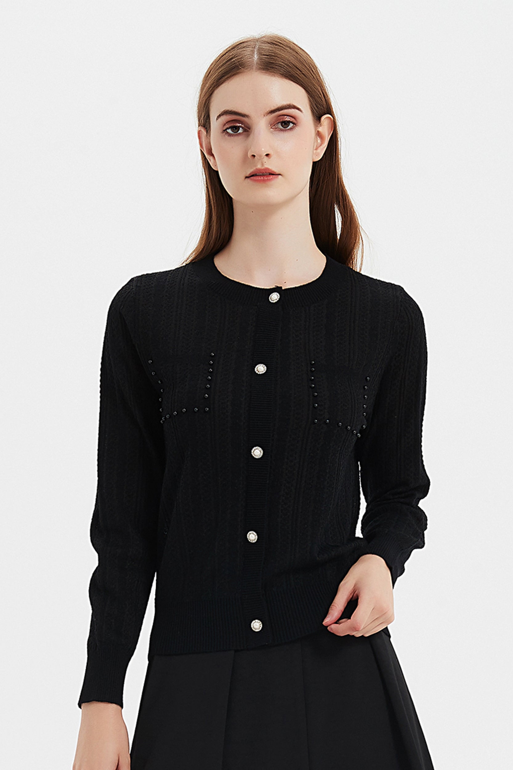SKYE | Scarlett Merino Wool Pearl Button Knit Cardigan | Quiet Luxury