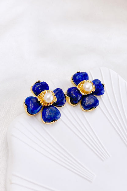 Vivienne Lapis Lazuli Floral Pearl Earrings