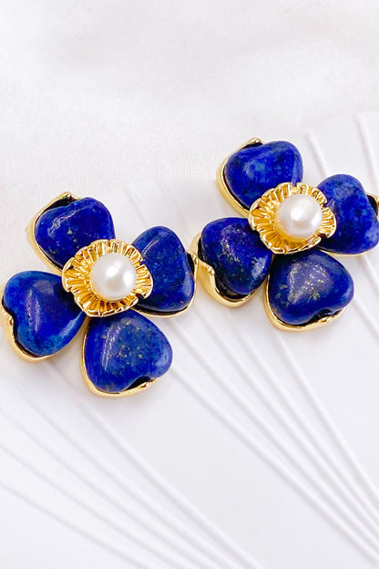 Vivienne Lapis Lazuli Floral Pearl Earrings