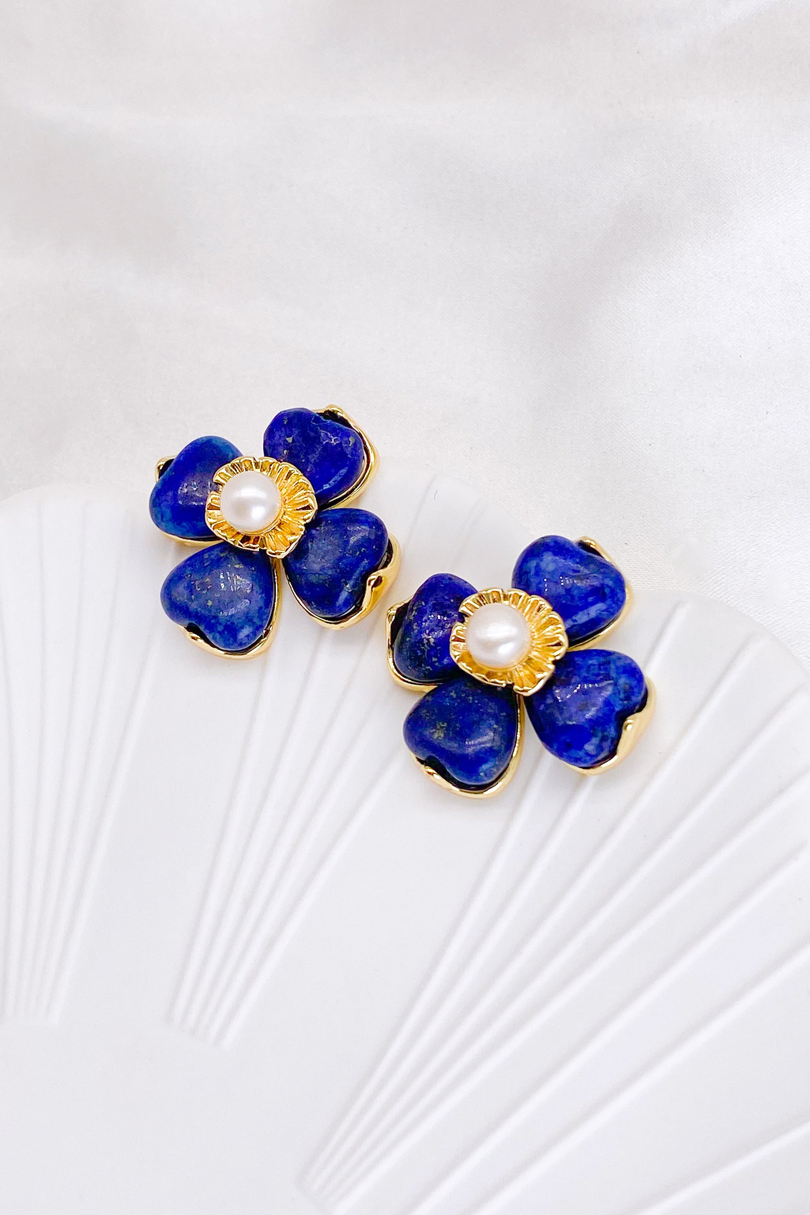 Vivienne Lapis Lazuli Floral Pearl Earrings