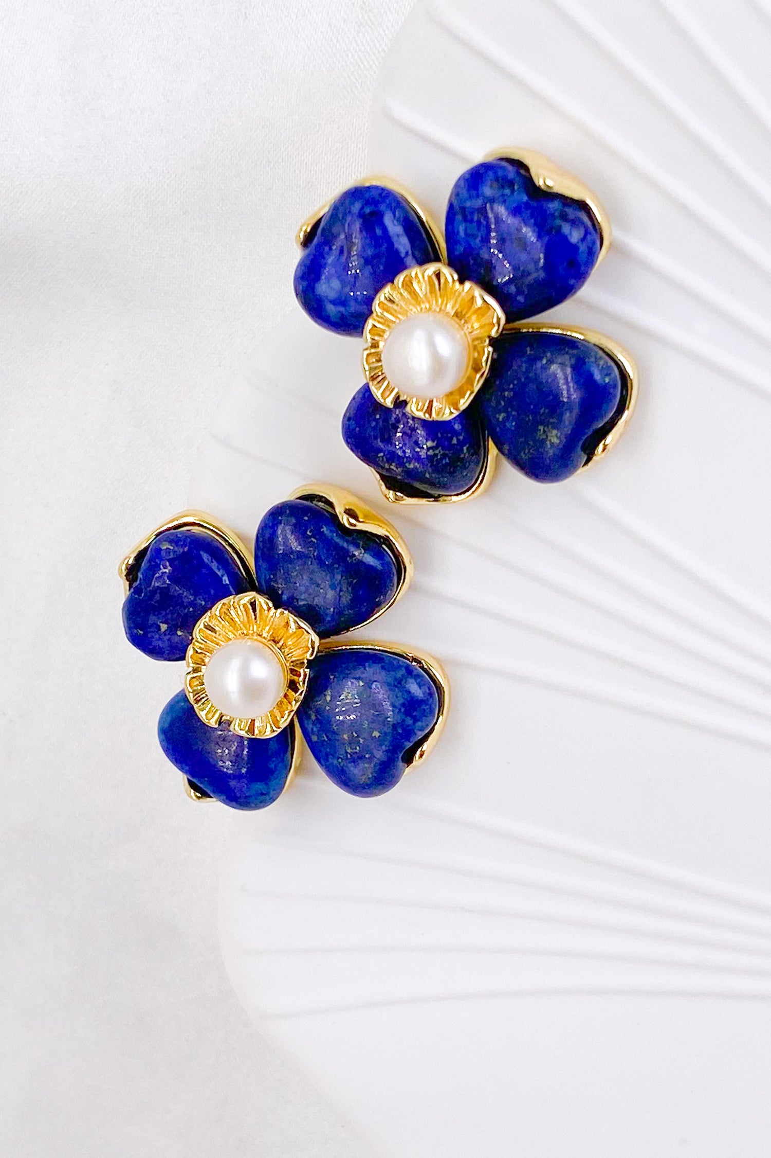 Vivienne Lapis Lazuli Floral Pearl Earrings