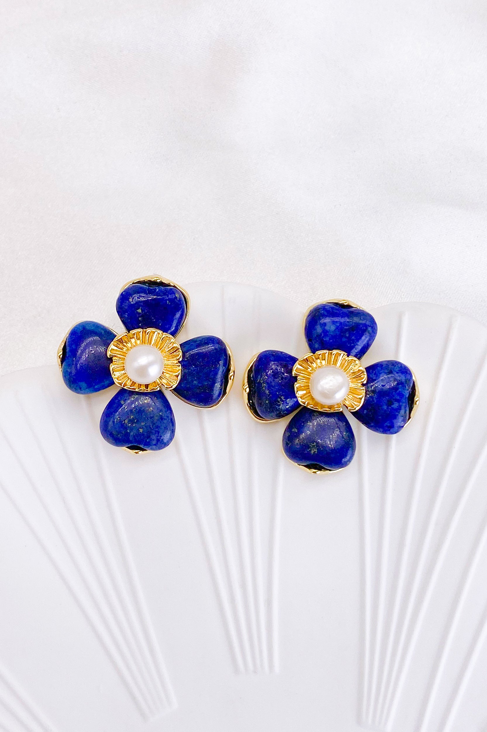 Vivienne Lapis Lazuli Floral Pearl Earrings