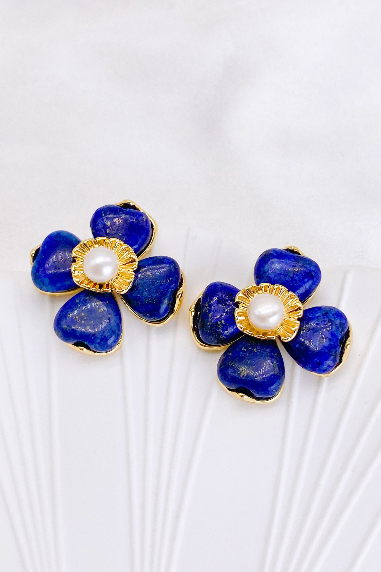 Vivienne Lapis Lazuli Floral Pearl Earrings