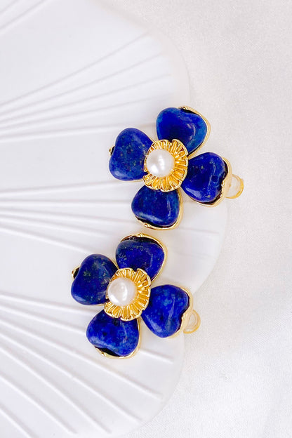 Vivienne Lapis Lazuli Floral Pearl Earrings