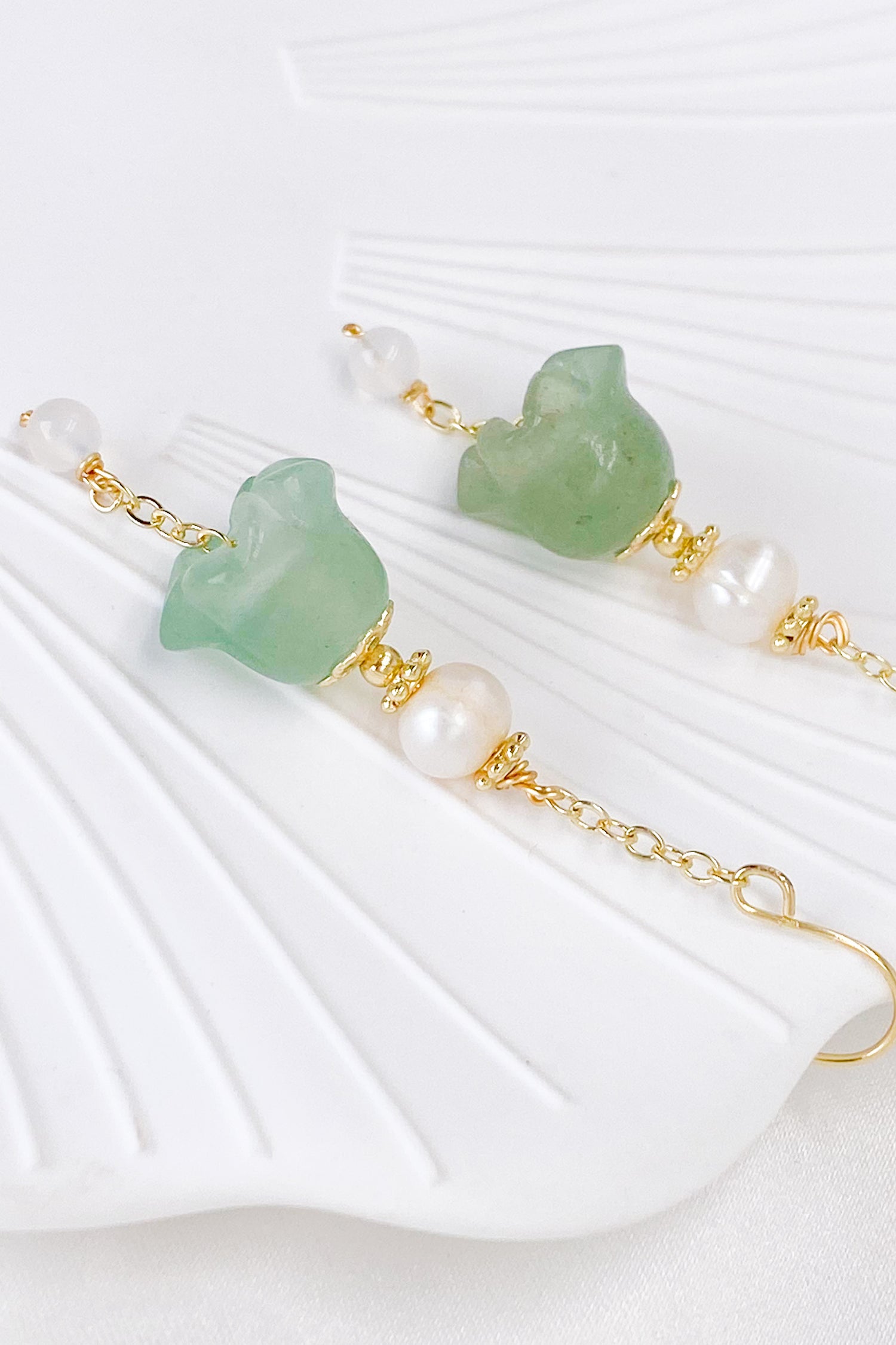 Zadie Lily of the Valley Jade Pearl Drop Earrings