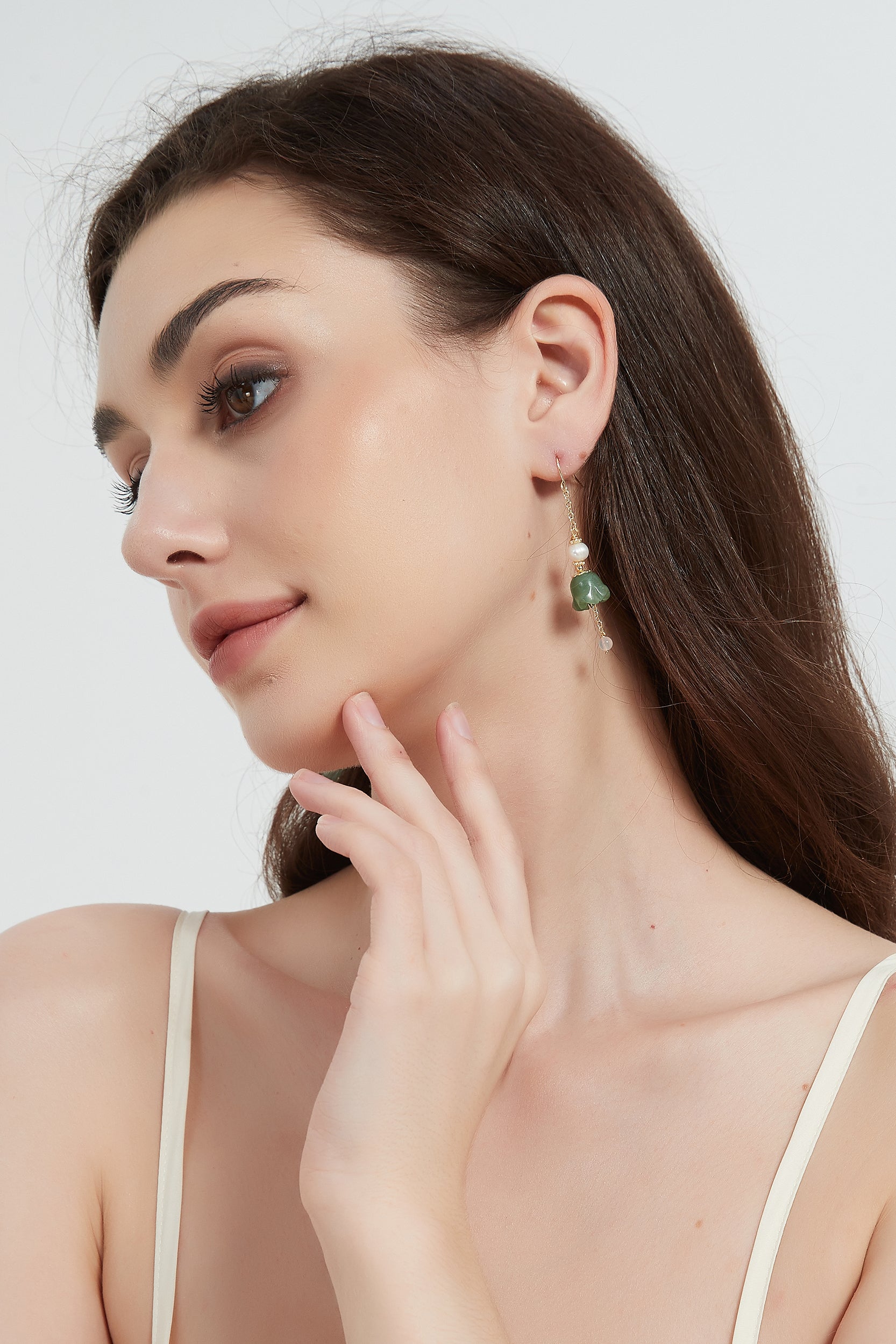 Zadie Lily of the Valley Jade Pearl Drop Earrings