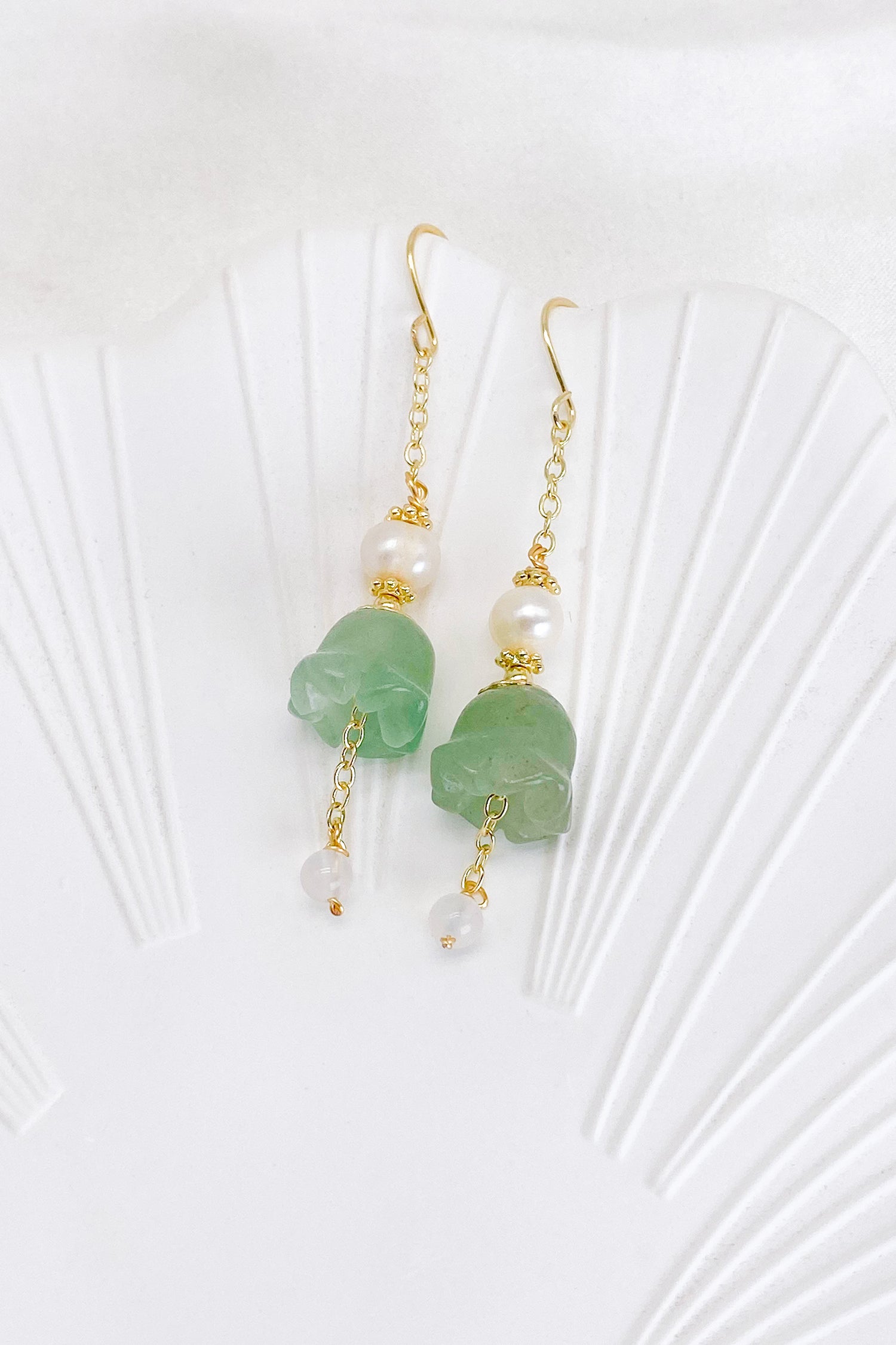 Zadie Lily of the Valley Jade Pearl Drop Earrings