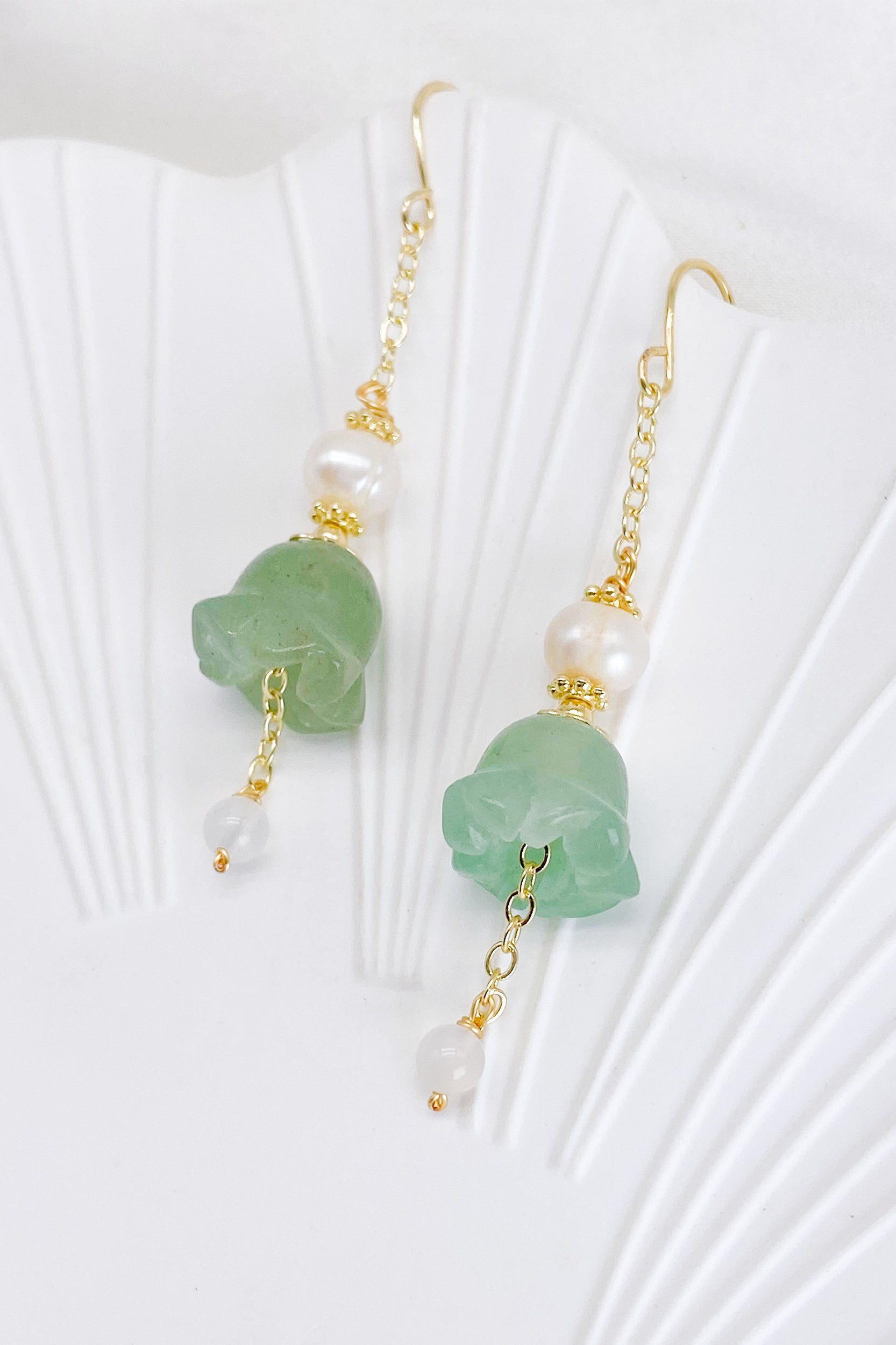 Zadie Lily of the Valley Jade Pearl Drop Earrings