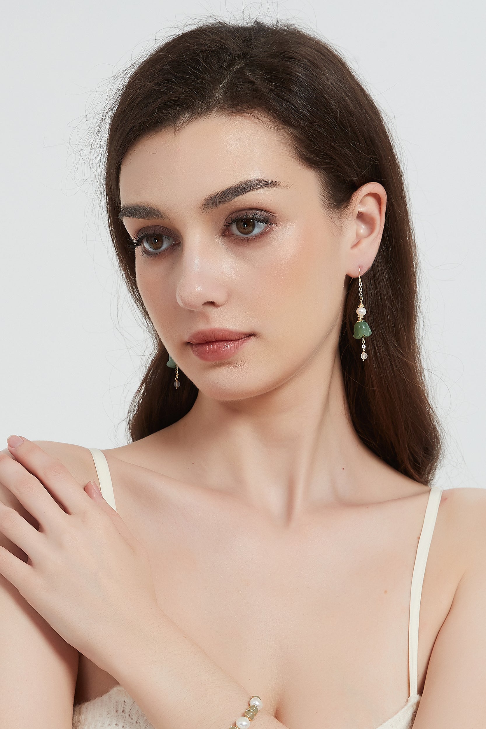 Zadie Lily of the Valley Jade Pearl Drop Earrings