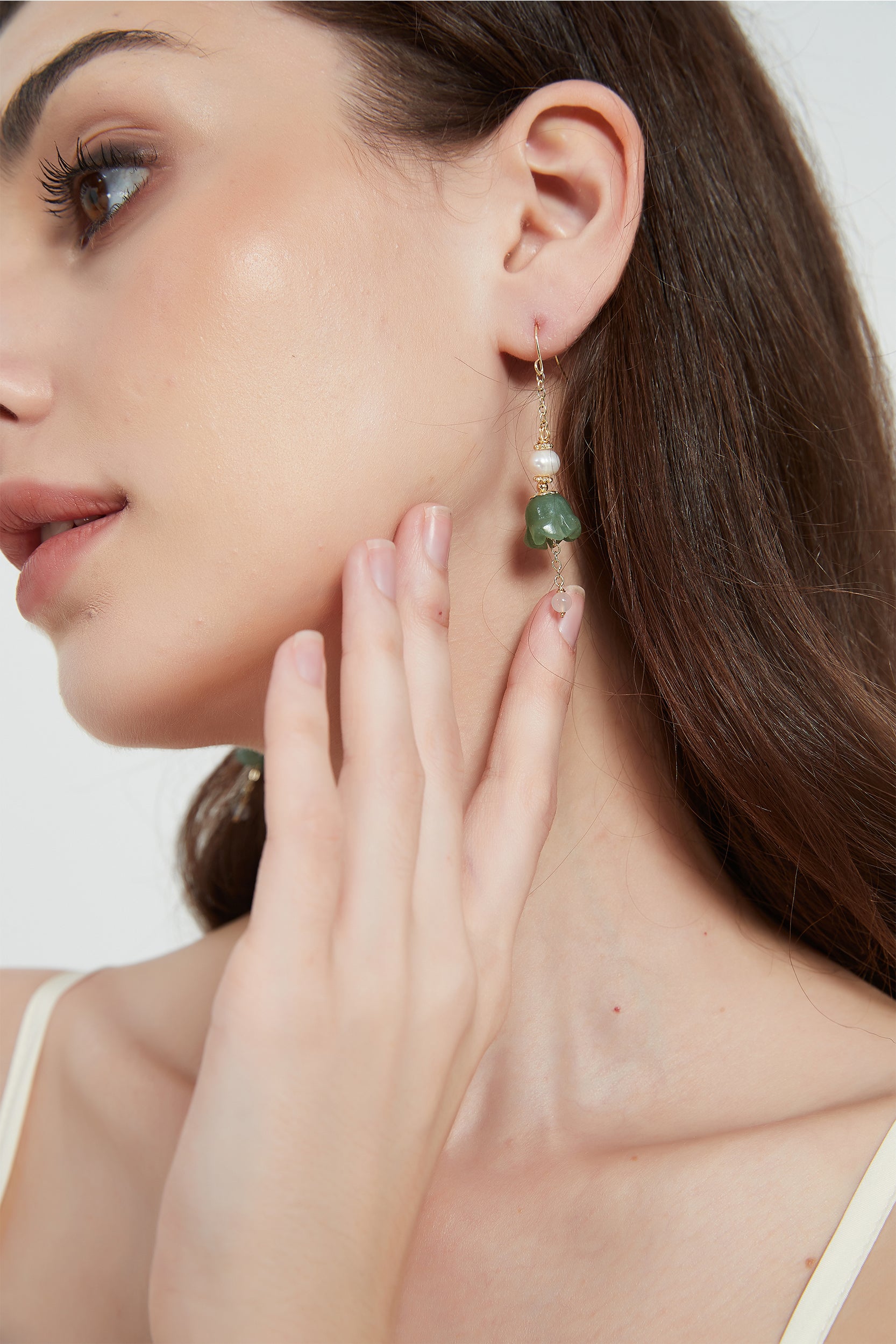 Zadie Lily of the Valley Jade Pearl Drop Earrings