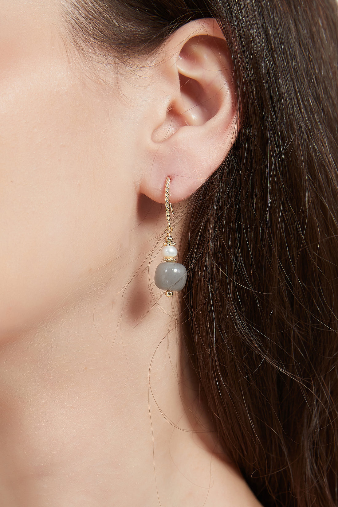 Zaina Natural Stone Gold Pearl Drop Earrings