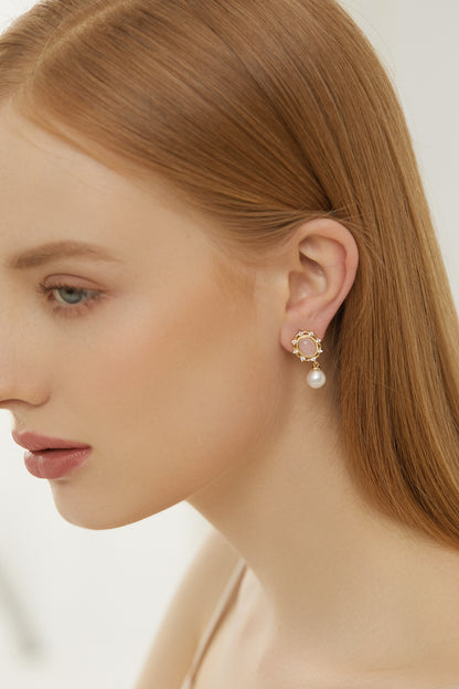 Bella Rose Quartz Filigree Pearl Drop Earrings 6