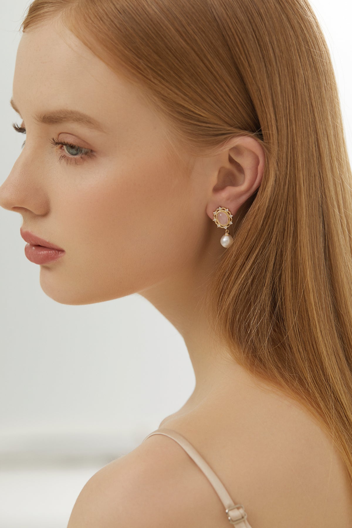 Bella Rose Quartz Filigree Pearl Drop Earrings 7