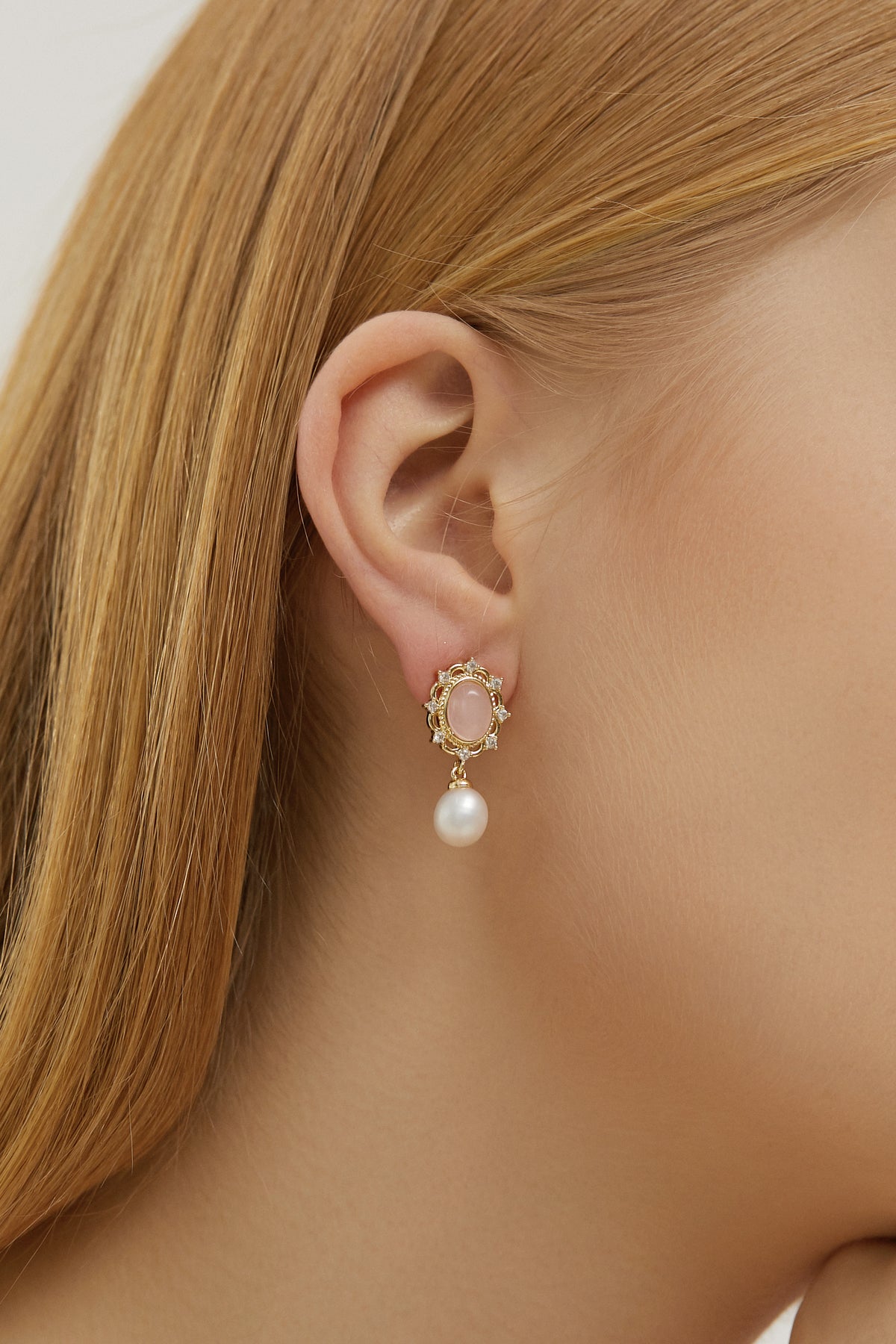 Bella Rose Quartz Filigree Pearl Drop Earrings 9
