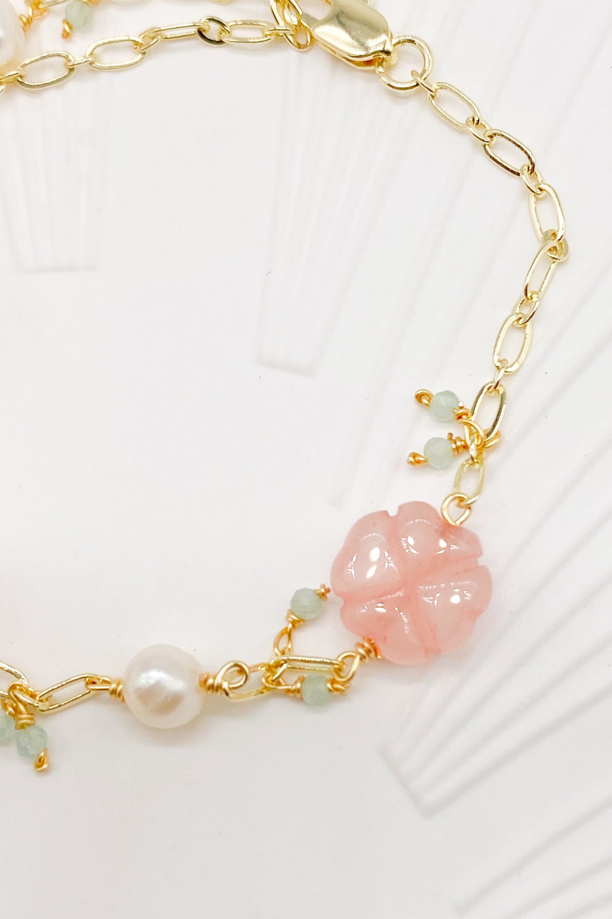 Daphne Cherry Blossom Rose Quartz Pearl Bracelet1