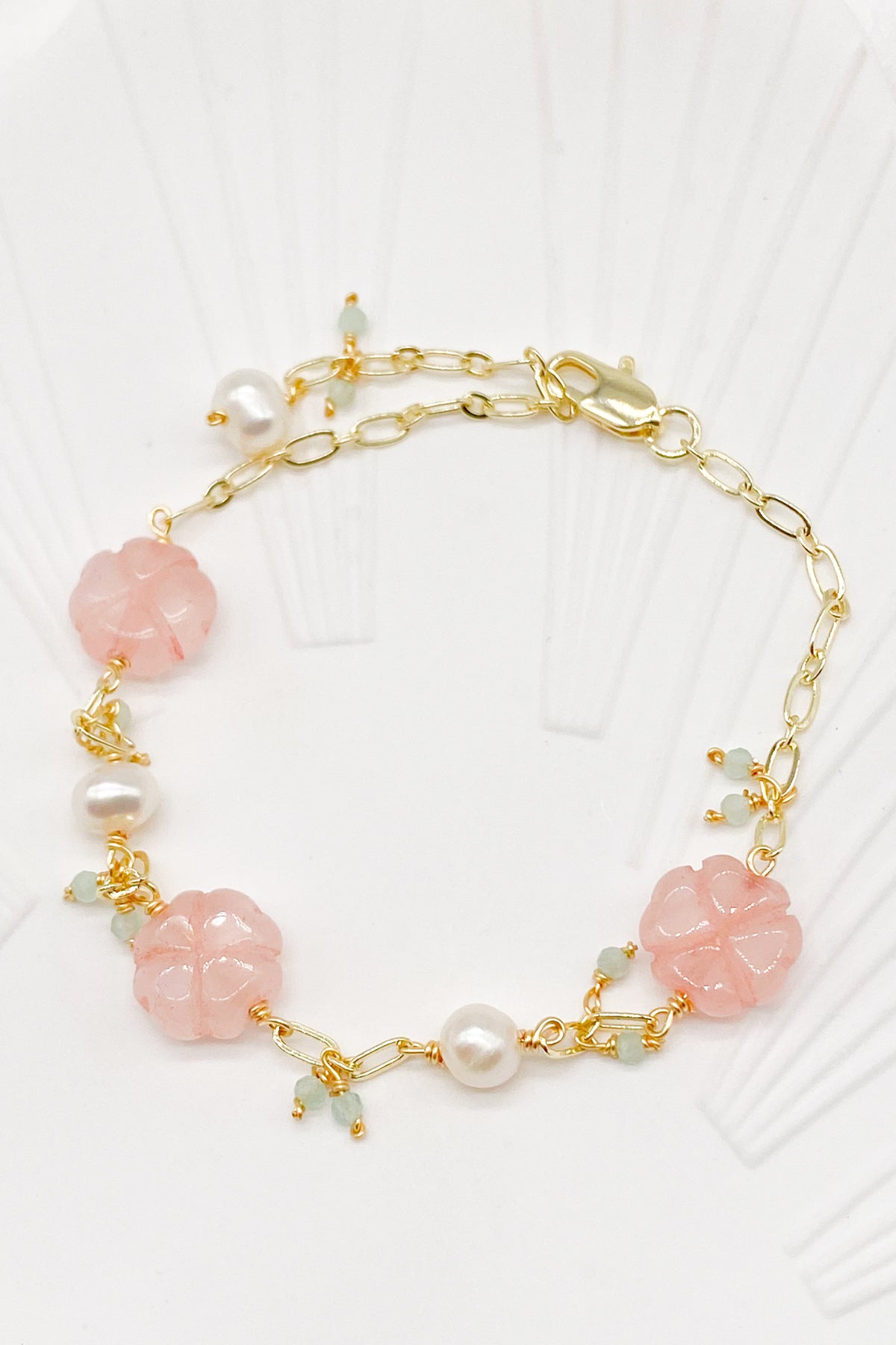 Daphne Cherry Blossom Rose Quartz Pearl Bracelet 11