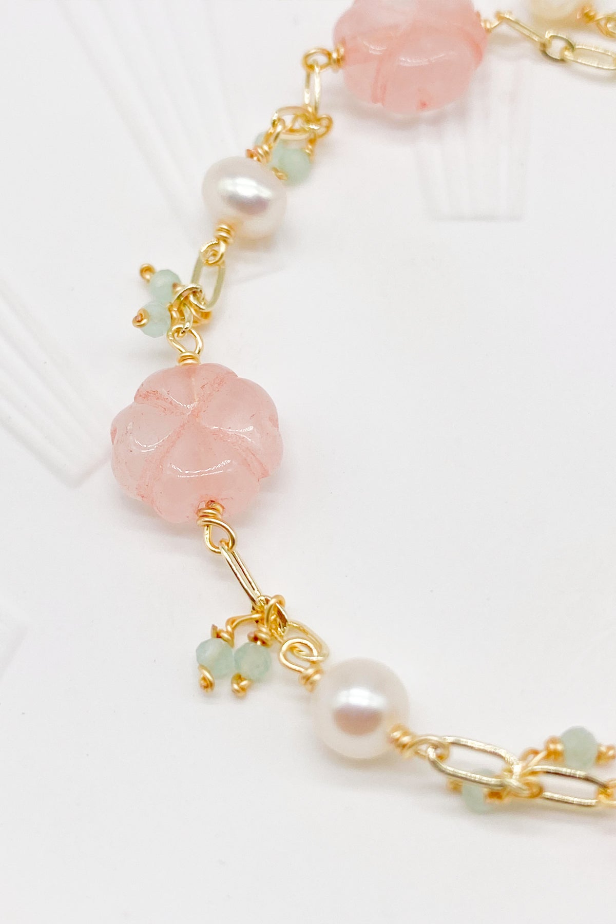Daphne Cherry Blossom Rose Quartz Pearl Bracelet 9