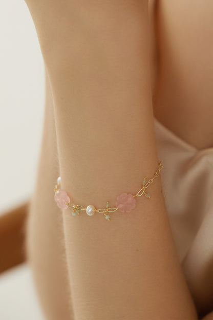 Daphne Cherry Blossom Rose Quartz Pearl Necklace 5